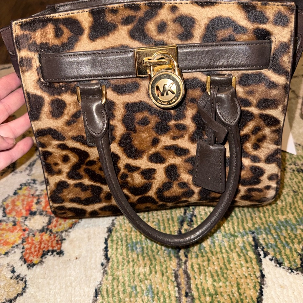Michael Kors Brown Leopard Satchel with Gold Hardware